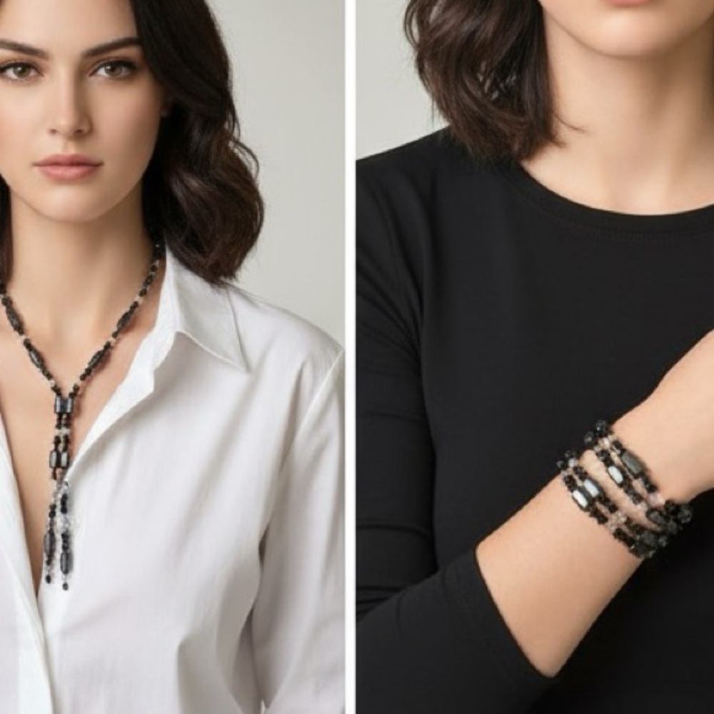 ⚜️3 for $30⚜️ Vintage Hematite Magnetic Wrap Bracelet Black Crystal **Flaw